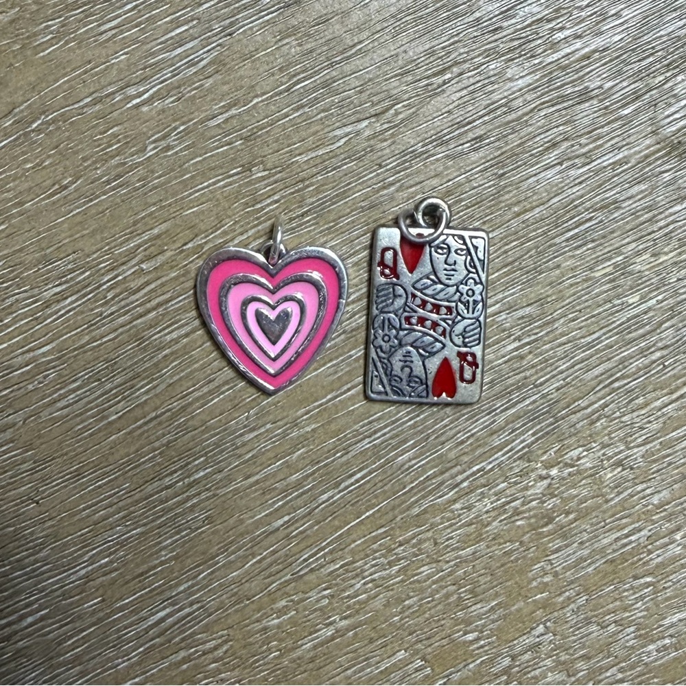 Pink Heart and Silver Playing Card Charms
